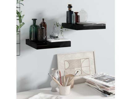 Plovoucí nástěnné police 2 ks lesklé černé 23x23,5x3,8 cm MDF