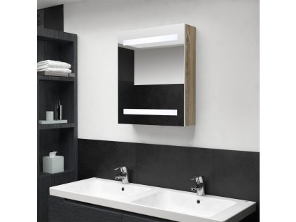LED koupelnová skříňka se zrcadlem bílá a dub 50 x 14 x 60 cm