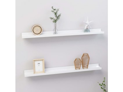 Nástěnné police 2 ks bílé s vysokým leskem 80 x 9 x 3 cm