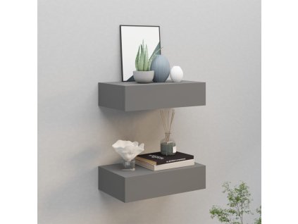 Nástěnné police se zásuvkou 2 ks šedé 40 x 23,5 x 10 cm MDF