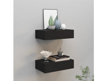 Nástěnné police se zásuvkou 2 ks černé 40 x 23,5 x 10 cm MDF