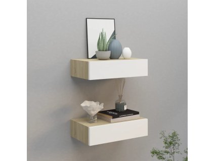 Nástěnné police se zásuvkou 2 ks dub a bílé 40x23,5x10 cm MDF