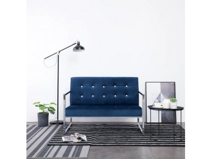 2místná pohovka s područkami modrá chrom a samet