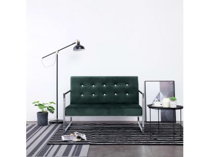 2místná pohovka s područkami tmavě zelená chrom a samet