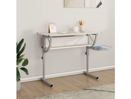 Řemeslný stůl bílý a šedý 110 x 53 x (58–87) cm kompozit a ocel