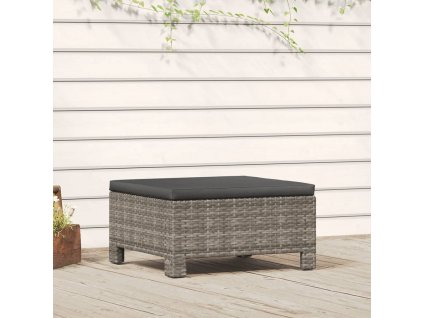 Zahradní podnožka s polštářem šedá polyratan