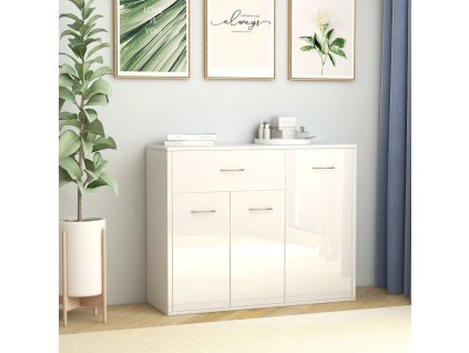 Příborník bílý s vysokým leskem 88x30x70 cm kompozitní dřevo