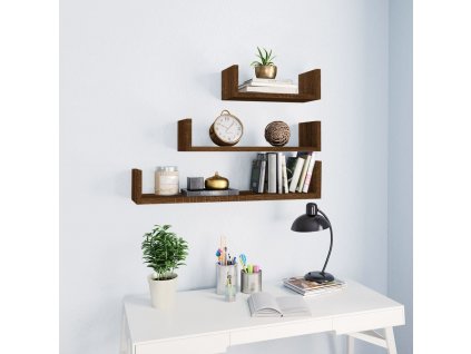 Nástěnné police 3 ks hnědý dub kompozitní dřevo