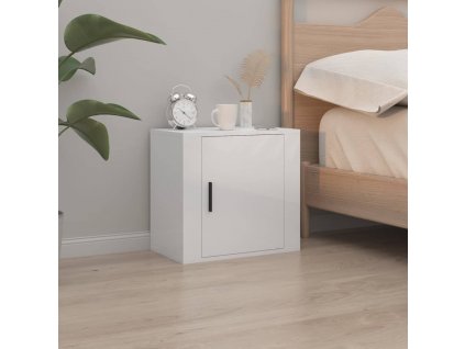 Nástěnný noční stolek bílý s vysokým leskem 50x30x47 cm