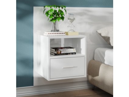 Nástěnný noční stolek bílý s vysokým leskem