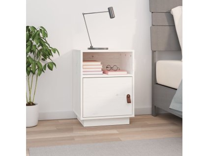 Noční stolek bílý 40 x 34 x 55 cm masivní borové dřevo