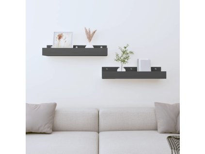 Nástěnné police 2 ks šedé 50 x 12 x 9 cm masivní borové dřevo