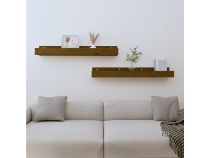 Nástěnné police 2 ks medově hnědé 80x12x9 cm masivní borovice