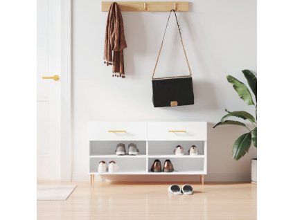 Botník bílý s vysokým leskem 102 x 35 x 55 cm kompozitní dřevo
