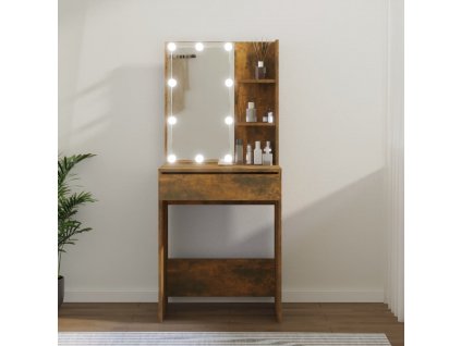 Toaletní stolek s LED kouřový dub 60 x 40 x 140 cm