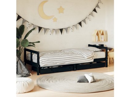 Dětská postel se zásuvkami černá 80x200 cm masivní borové dřevo