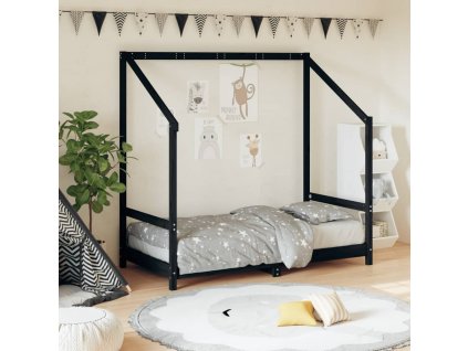 Dětská postel černá 80 x 160 cm masivní borové dřevo