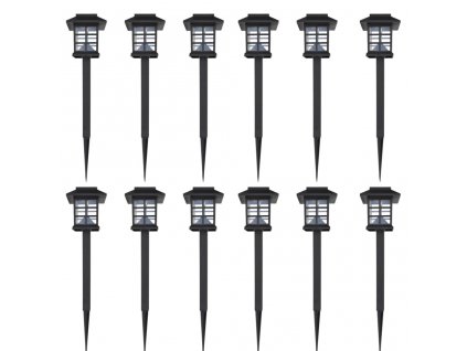 Venkovní solární LED lampa s hrotem, sada 12 ks, 8,6 x 8,6 x 38 cm