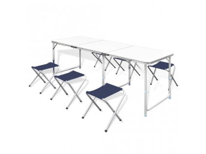 Skládací kempingový set 6 stoliček nastavitelná výška 180x60 cm