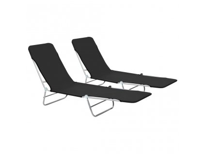 Skládací zahradní lehátka 2 ks ocel a látka černá