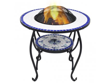 Mozaikový stolek s ohništěm modrý a bílý 68 cm keramika