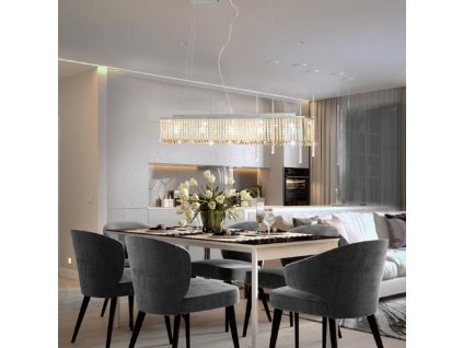 Stropní lampa s křišťálovými korálky stříbrná 104 cm E14