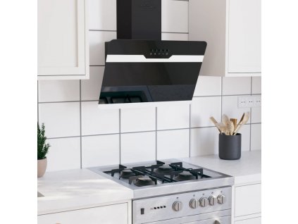 Nástěnná digestoř 60 cm ocel a tvrzené sklo černá