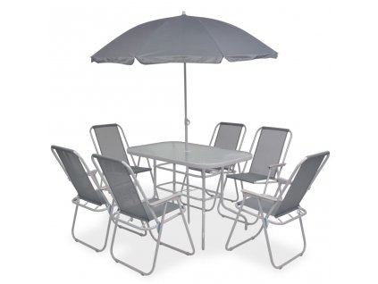 8dílný zahradní jídelní set ocel a textilen šedý