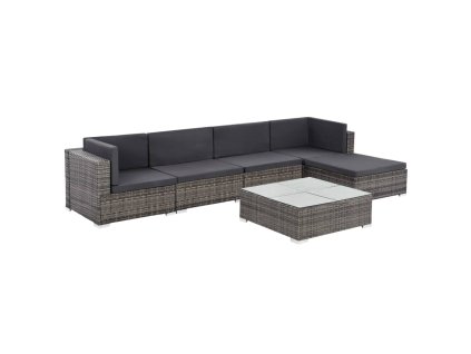 6dílná zahradní sedací souprava s poduškami polyratan šedá