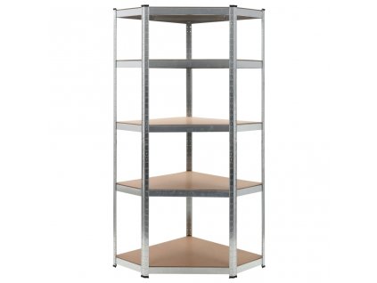 5patrový rohový regál stříbrný ocel a kompozitní dřevo