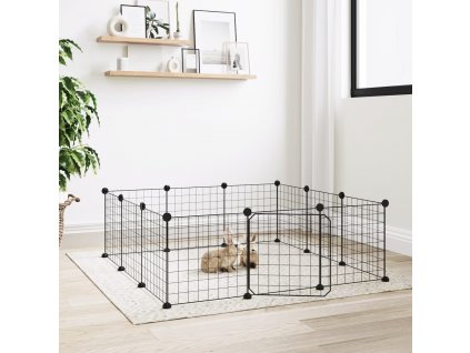 12dílná klec pro domácí mazlíčky s dvířky černá 35 x 35 cm ocelová