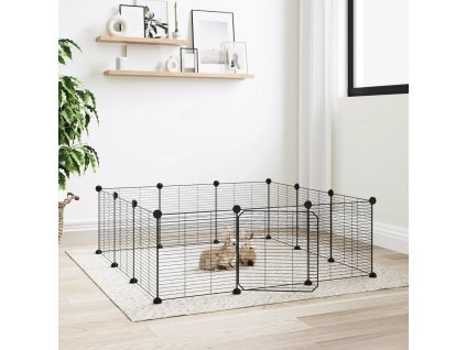 12dílná klec pro domácí mazlíčky s dvířky černá 35 x 35 cm ocelová