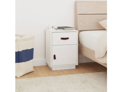 Noční stolek bílý 40 x 34 x 55 cm masivní borové dřevo