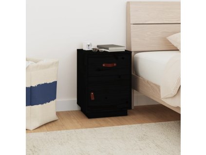 Noční stolek černý 40 x 34 x 55 cm masivní borové dřevo