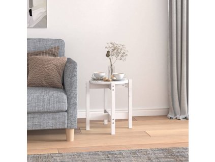 Konferenční stolek bílý Ø 42,5 x 45 cm masivní borové dřevo