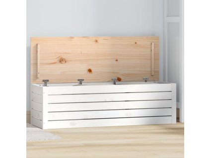 Úložný box bílý 109x36,5x33 cm masivní borové dřevo