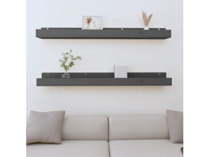 Nástěnné police 2 ks šedé 110 x 12 x 9 cm masivní borové dřevo