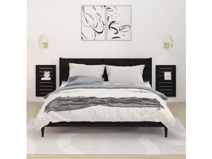 Nástěnné poličky k posteli 2 ks černé masivní borové dřevo