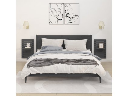 Nástěnné poličky k posteli 2 ks šedé masivní borové dřevo