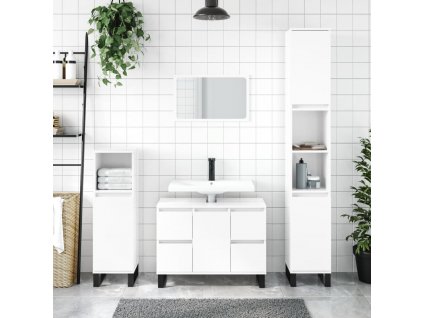 Koupelnová skříňka lesklá bílá 30x30x100 cm kompozitní dřevo