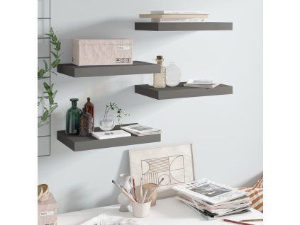 Plovoucí nástěnné police 4 ks šedé vysoký lesk 40x23x3,8 cm MDF