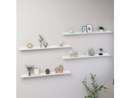 Nástěnné police 4 ks bílé s vysokým leskem 100 x 9 x 3 cm