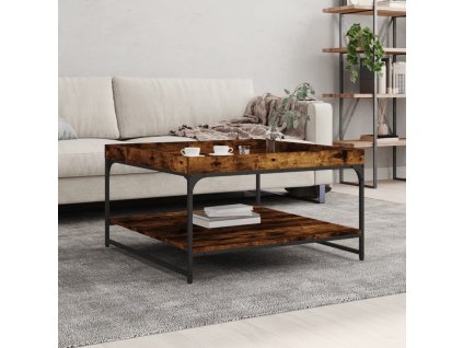 Konferenční stolek kouřový dub 80x80x45 cm kompozit a železo