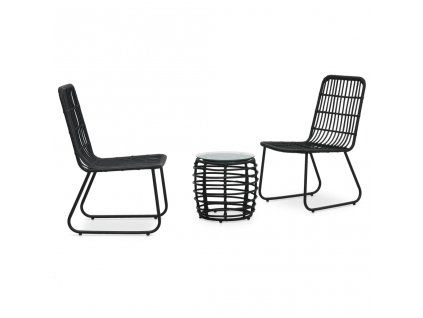 3dílný bistro set polyratan černý 48585