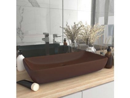 Luxusní umyvadlo obdélníkové matné tmavě hnědé 71x38cm keramika