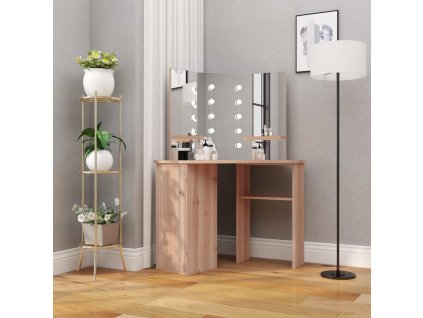 Rohový toaletní stolek s LED světlem dub 111 x 54 x 141,5 cm