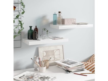 Plovoucí nástěnné police 2 ks bílé vysoký lesk 50x23x3,8 cm MDF