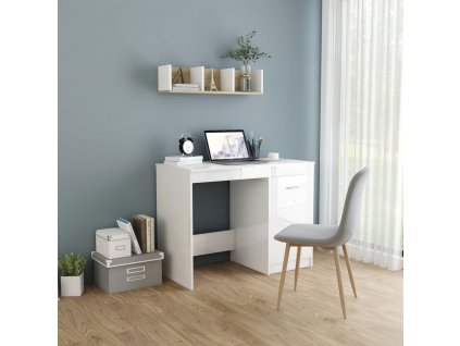 Psací stůl bílý s vysokým leskem 100x50x76 cm kompozitní dřevo