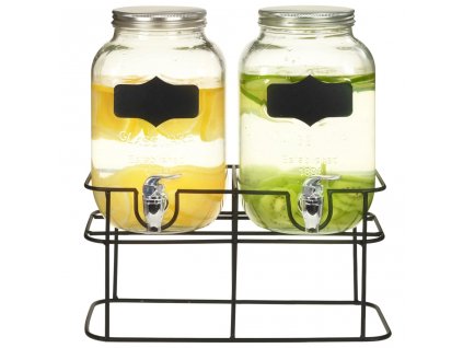 Dávkovače nápojů 2 ks se stojanem 2 x 4 l skleněné