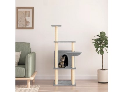 Škrabadlo pro kočky se sisalovými sloupky světle šedé 132 cm